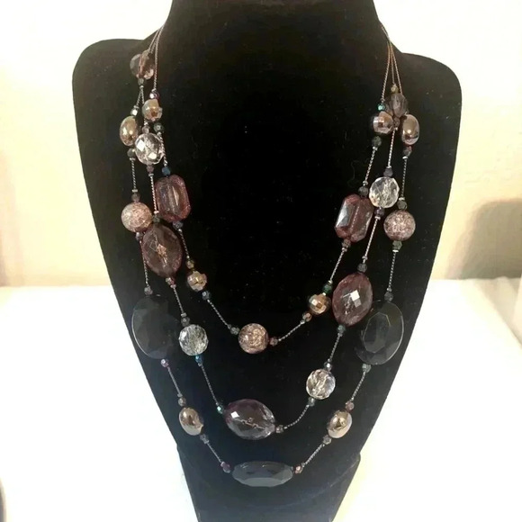 Triple strand signed NY acrylic lucite beads beaded necklace 19" WITH EXTENTION - Picture 1 of 4